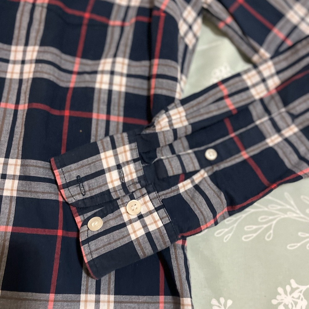 J Crew Plaid Button-Down Shirt - Navy and Coral Sz S - Picture 2 of 8